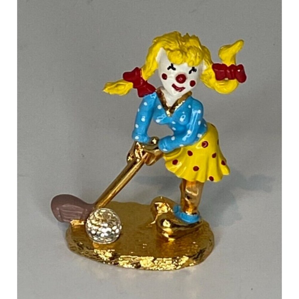 Spoontiques Pewter Golfing Girl Clown w/Swarovski Crystal & Gold Plating K1489